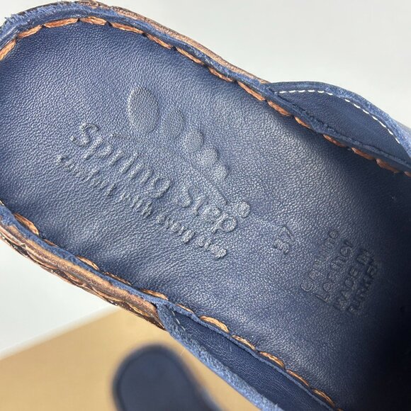 Spring Step Hilary Leather Sandals Womens 6.5/7 EU 37 Blue Tan Floral Wedge - Picture 9 of 11